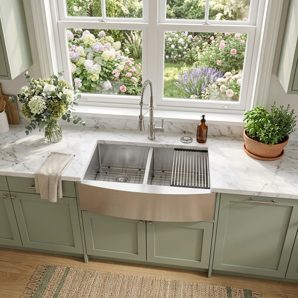 What Kitchen Sink Color Goes Best with White Countertops and Sage Green Cabinets?