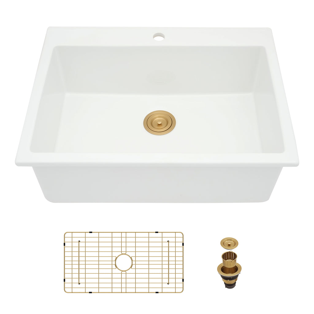 Logmey 33''x 22'' Drop-In Fireclay Kitchen Sink