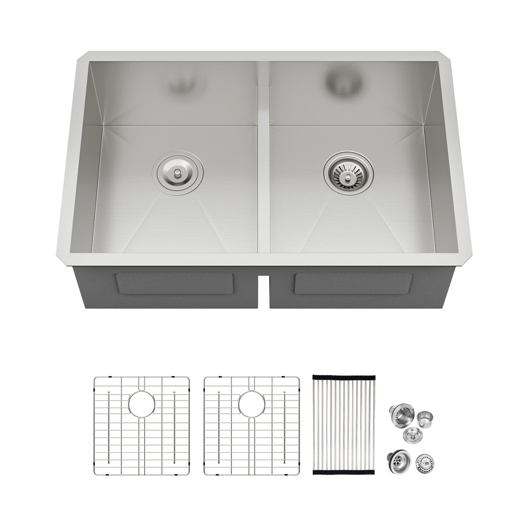 Logmey 30x19 Seamless Undermount 50/50 Double Basin Kitchen Sink Combo