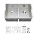 Logmey 30x19 Seamless Undermount 50/50 Double Basin Kitchen Sink Combo
