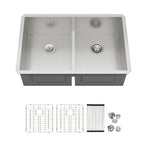 Logmey 30x19 Seamless Undermount 50/50 Double Basin Kitchen Sink Combo