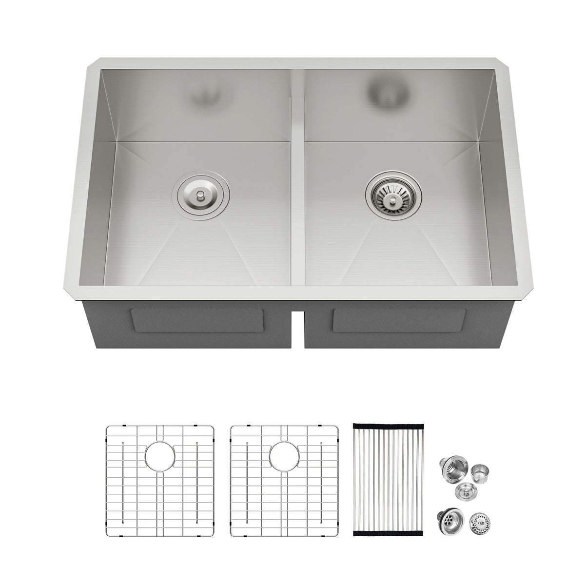 Logmey 30x19 Seamless Undermount 50/50 Double Basin Kitchen Sink Combo