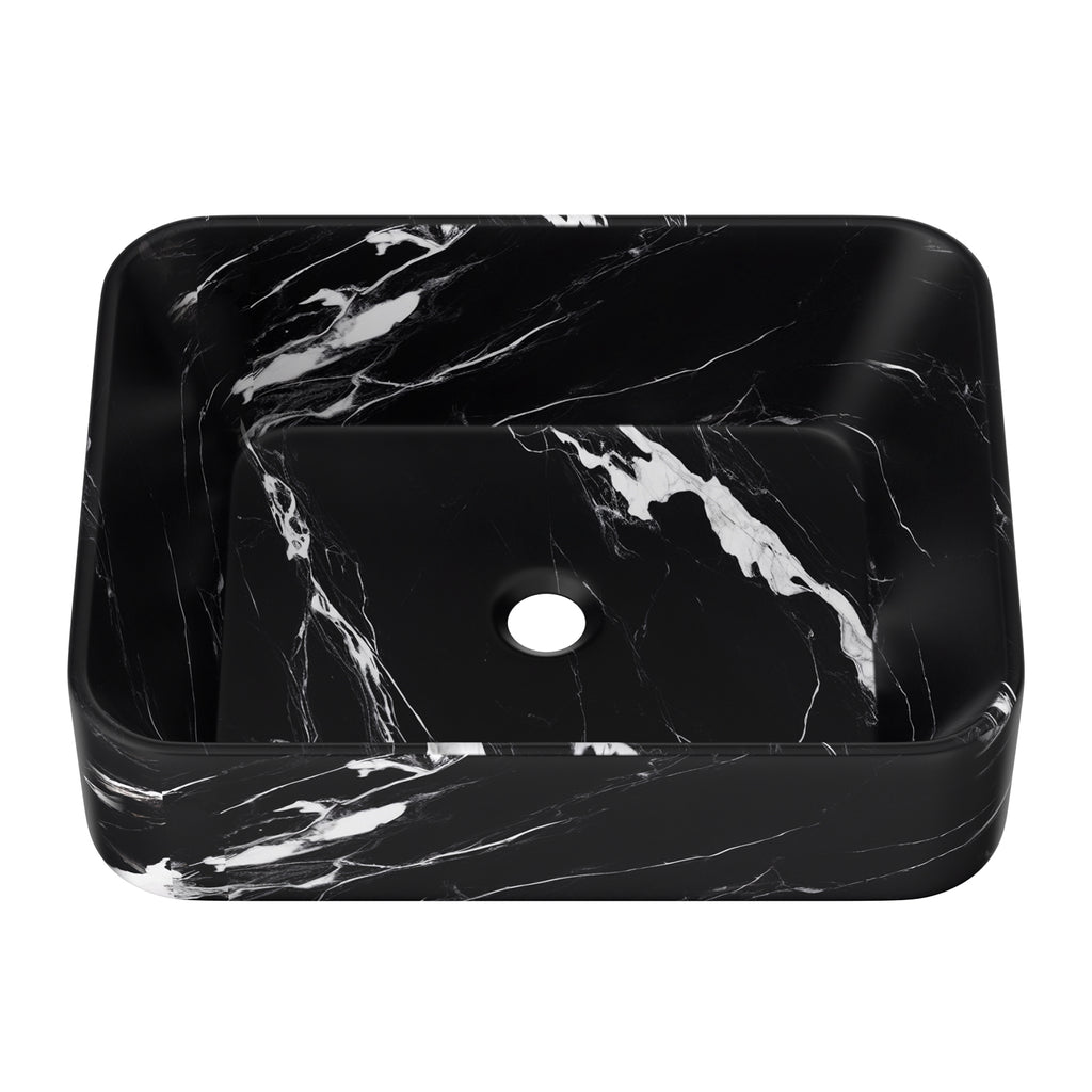 Logmey 19'' x 15'' Black Marble Rectangular Vessel Sink