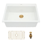 Logmey 31 Inch White Fireclay Drop-In Kitchen Sink