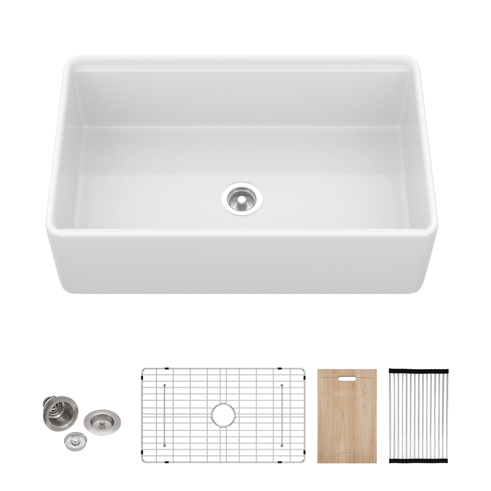 Logmey 33" Farmhouse Kitchen Sink White Workstation Fireclay Apron Front Farm Sink Undermount 33" x 20" x 10" Single Bowl White Ceramic Sinks for Countryside Classic Style