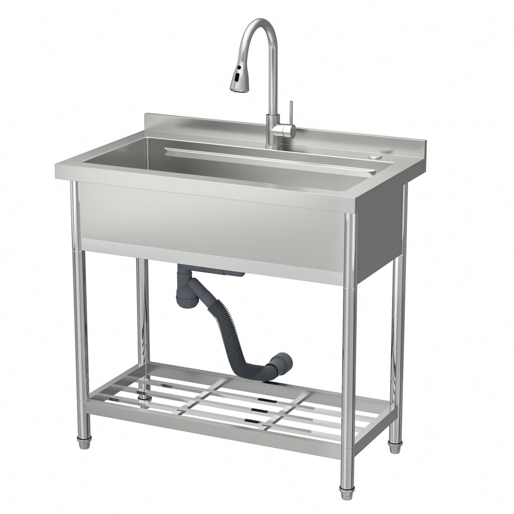 Logmey 36'' x 21'' Freestanding Stainless Steel Single Bowl Utility Sink