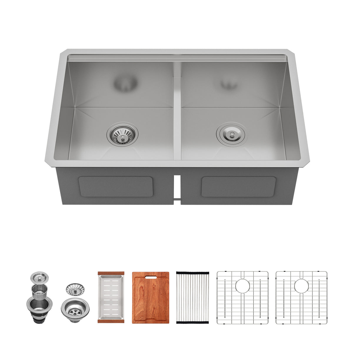Logmey 30 Inch Low-Divide Workstation Undermount Kitchen Sink 50/50 Double Sink
