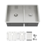 Logmey 30x19 Seamless Undermount 60/40 Double Bowl Kitchen Sink Combo