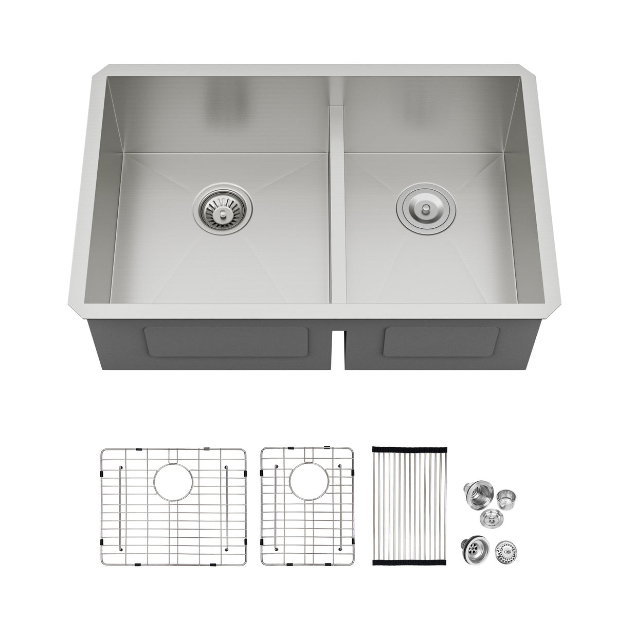 Logmey 30x19 Seamless Undermount 60/40 Double Bowl Kitchen Sink Combo