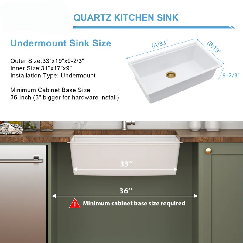 Logmey Undermount Quartz Workstation Kitchen Sink - 30" / 33" White
