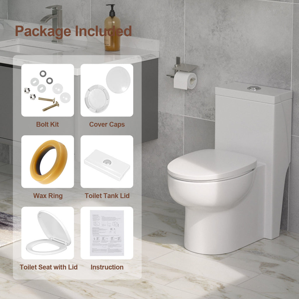 1.1/1.6 GPF Dual-Flush Elongated One-Piece Toilet with Ceramic Glazed Surface(Soft Close Seat Included)