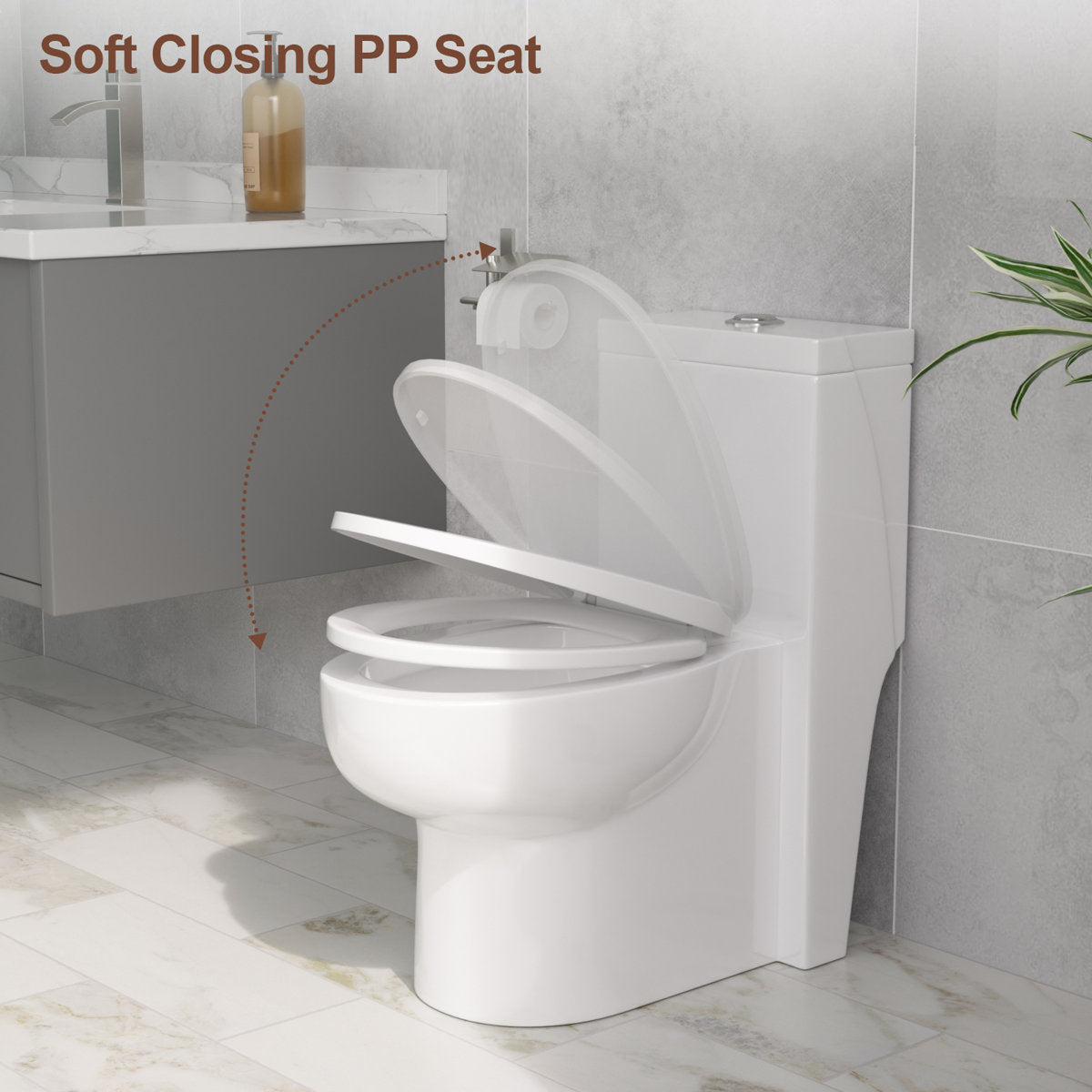 1.1/1.6 GPF Dual-Flush Elongated One-Piece Toilet with Ceramic Glazed Surface(Soft Close Seat Included)