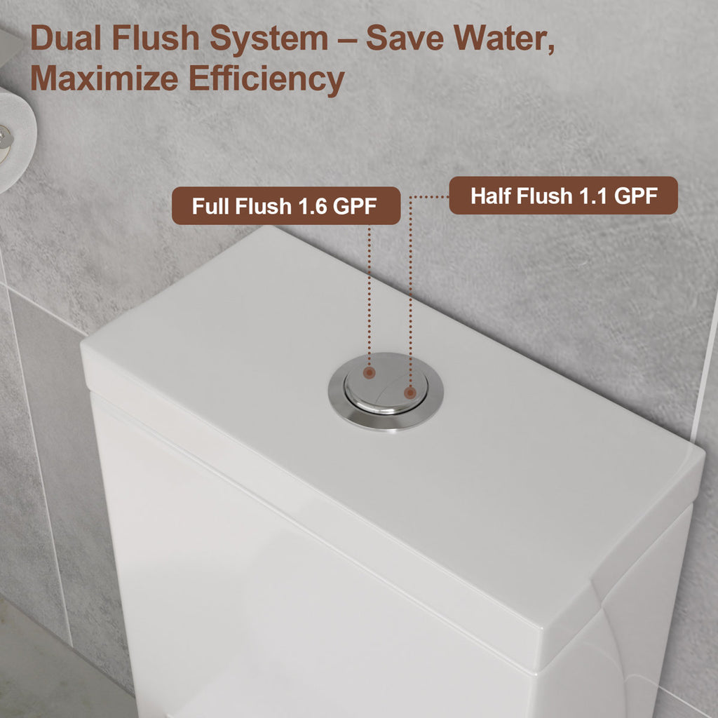 1.1/1.6 GPF Dual-Flush Elongated One-Piece Toilet with Ceramic Glazed Surface(Soft Close Seat Included)