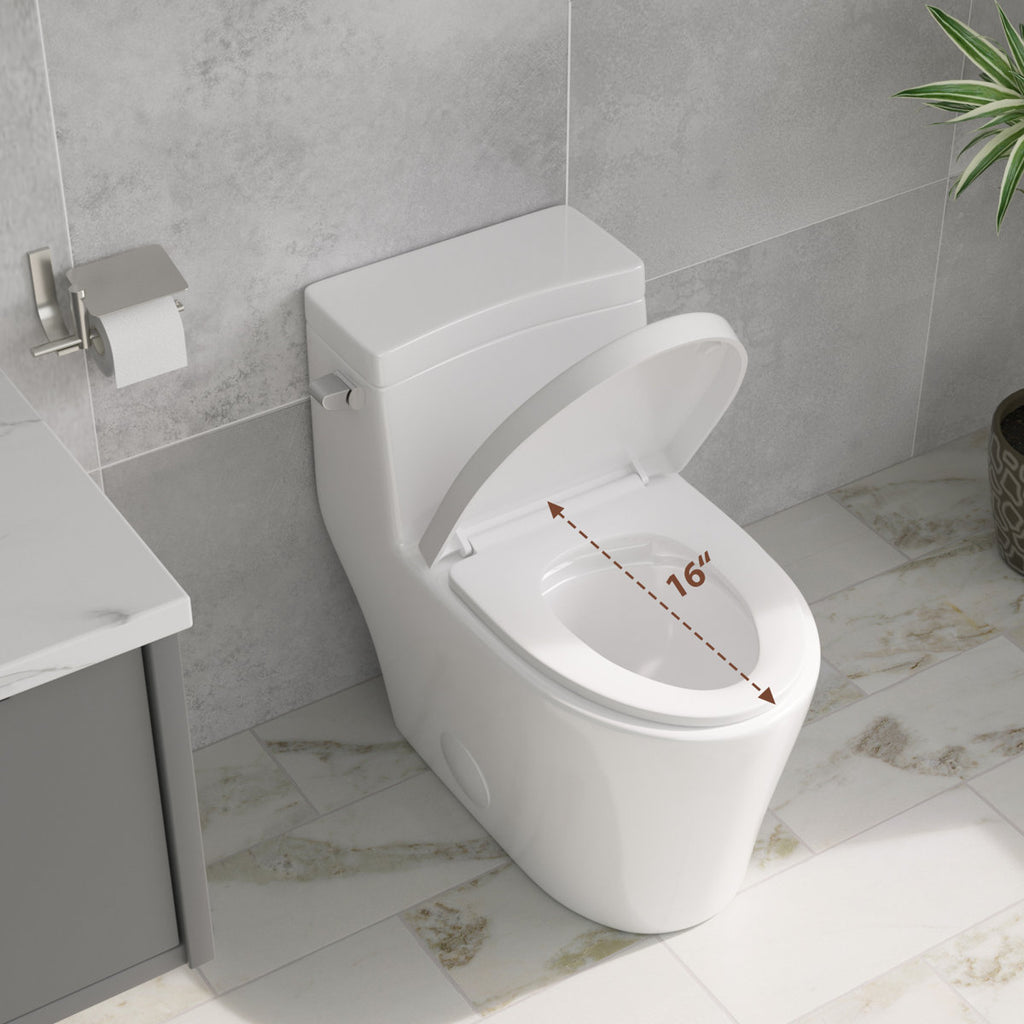 1.1/1.6 GPF Dual-Flush Elongated One-Piece Toilet with Comfort Seat Height and Ceramic Glazed Surface(Soft Close Seat Included)