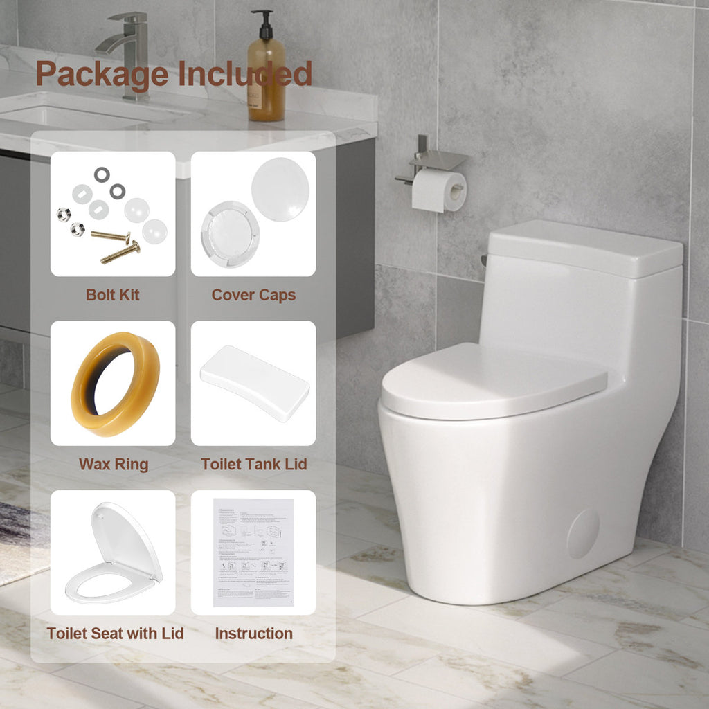 1.1/1.6 GPF Dual-Flush Elongated One-Piece Toilet with Comfort Seat Height and Ceramic Glazed Surface(Soft Close Seat Included)