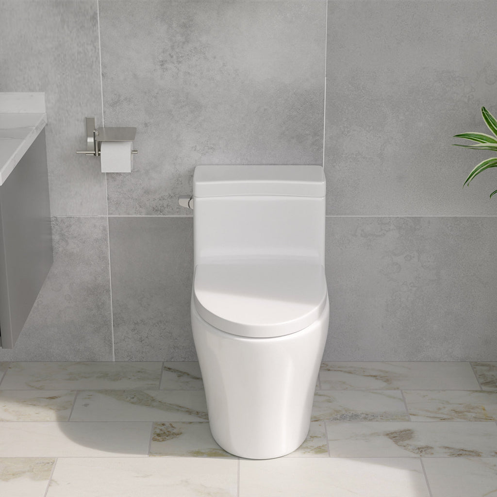 1.1/1.6 GPF Dual-Flush Elongated One-Piece Toilet with Comfort Seat Height and Ceramic Glazed Surface(Soft Close Seat Included)