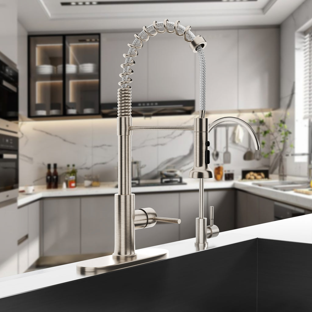 Logmey Pull-Down Kitchen Faucet - Single Handle - Brushed Nickel Metal