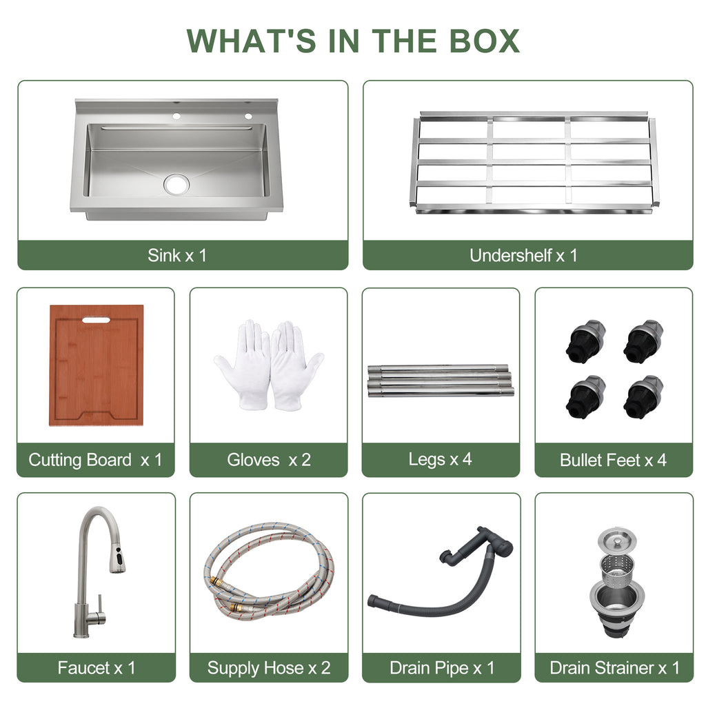 Logmey 36'' x 21'' Freestanding Stainless Steel Single Bowl Utility Sink