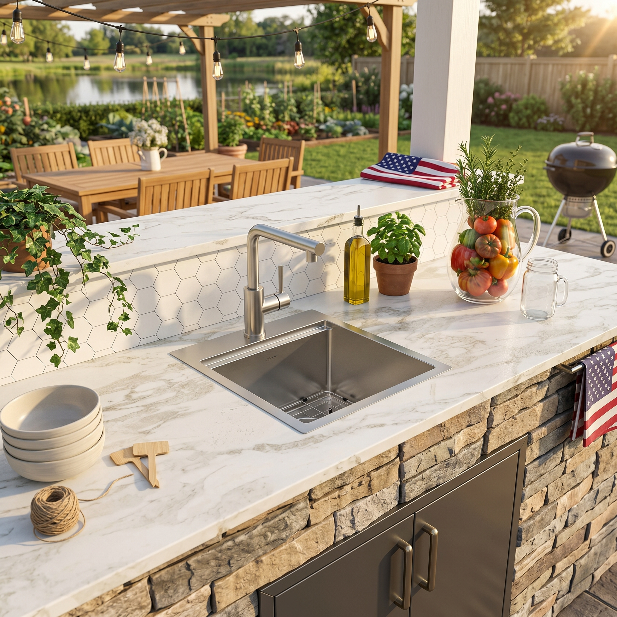 Logmey 15" Outdoor Undermount Workstation Sink with Faucet Set for Backyard, Bar & RVorkstation Bar Sink - Drop-In Single Bowl with Pull-out Faucet - Silver Stainless Steel