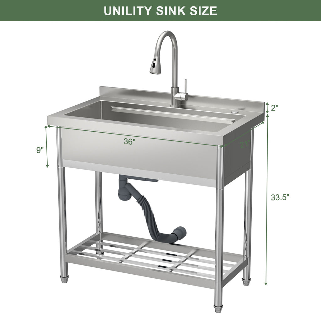 Logmey 36'' x 21'' Freestanding Stainless Steel Single Bowl Utility Sink