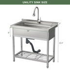 Logmey 36'' x 21'' Freestanding Stainless Steel Single Bowl Utility Sink