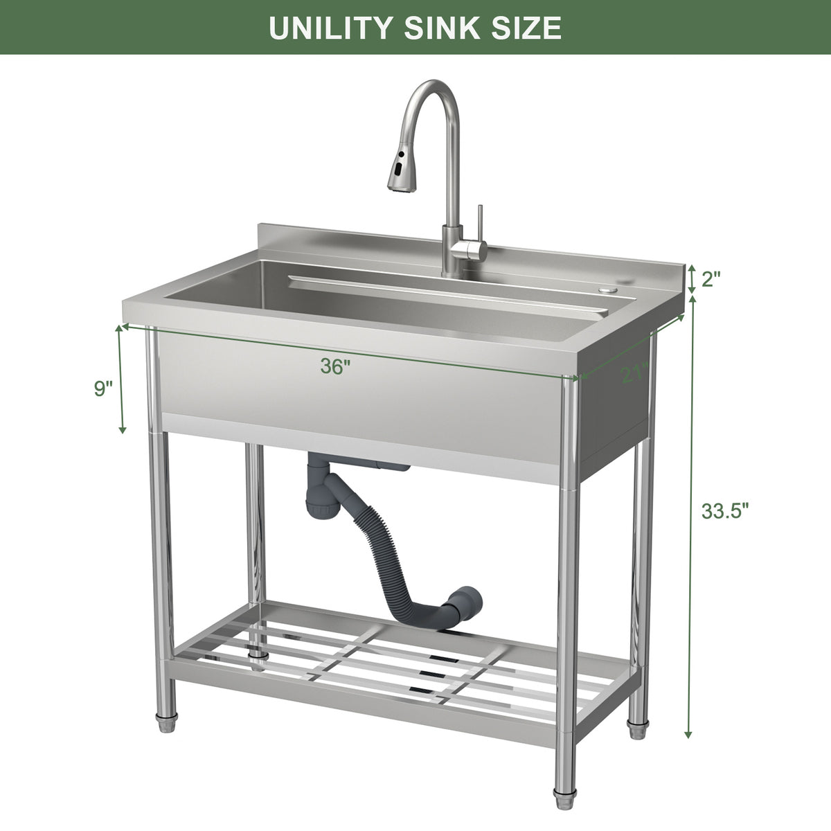 Logmey 36'' x 21'' Freestanding Stainless Steel Single Bowl Utility Sink