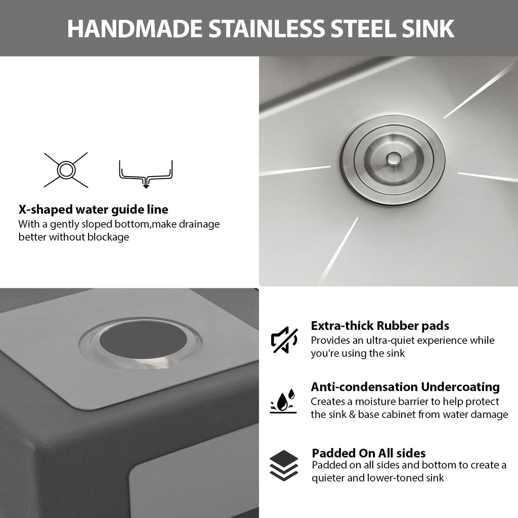 Logmey 30x20 Heavy Duty 16G T304 Stainless Steel Drop-In Double Bowl Sink Combo