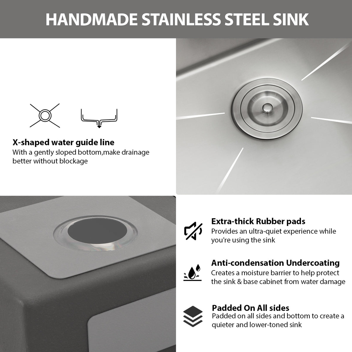 Logmey 30x20 Heavy Duty 16G T304 Stainless Steel Drop-In Double Bowl Sink Combo