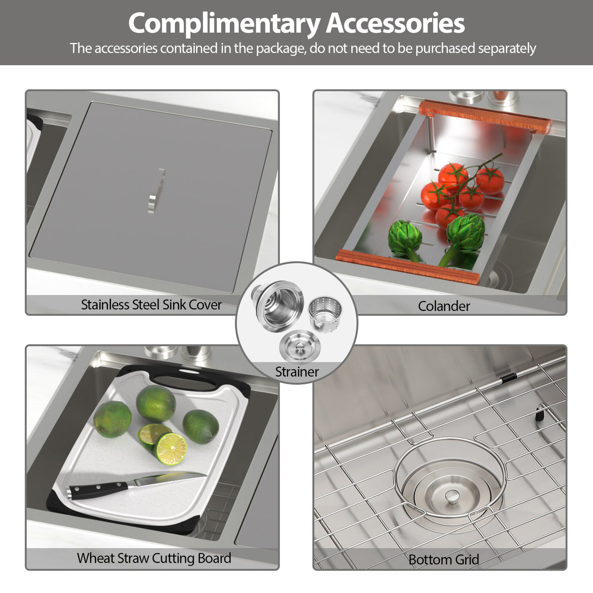 Logmey 30x20 Heavy Duty 16G T304 Stainless Steel Drop-In Double Bowl Sink Combo