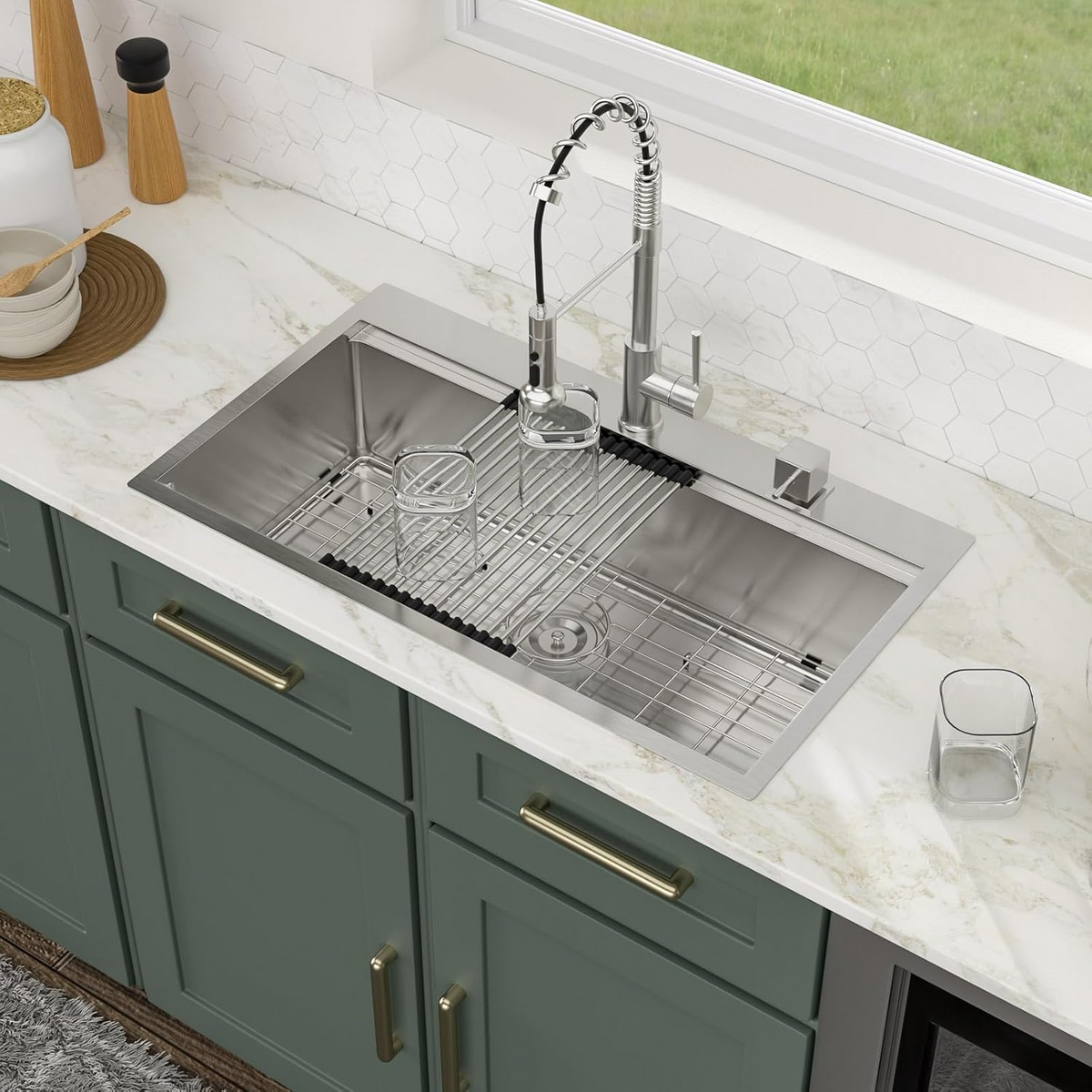 Logmey 33 Inch Topmount Stainless Steel Workstation Sink