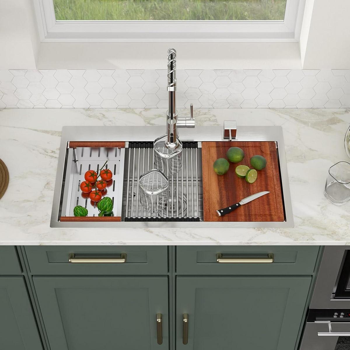 Logmey 33 Inch Topmount Stainless Steel Workstation Sink
