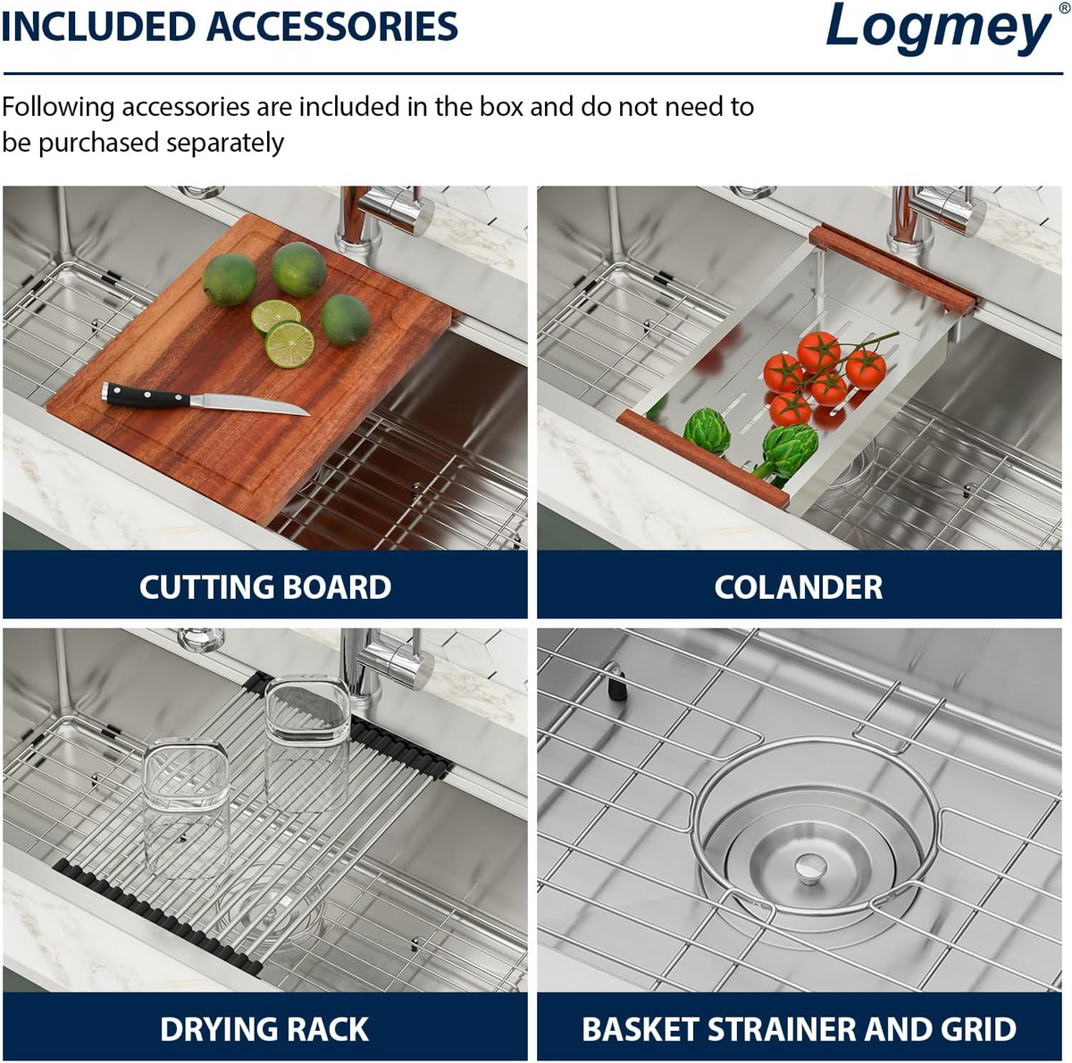 Logmey 33 Inch Topmount Stainless Steel Workstation Sink