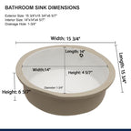 Logmey 16'' Round Undermount Bathroom Sink with Overflow