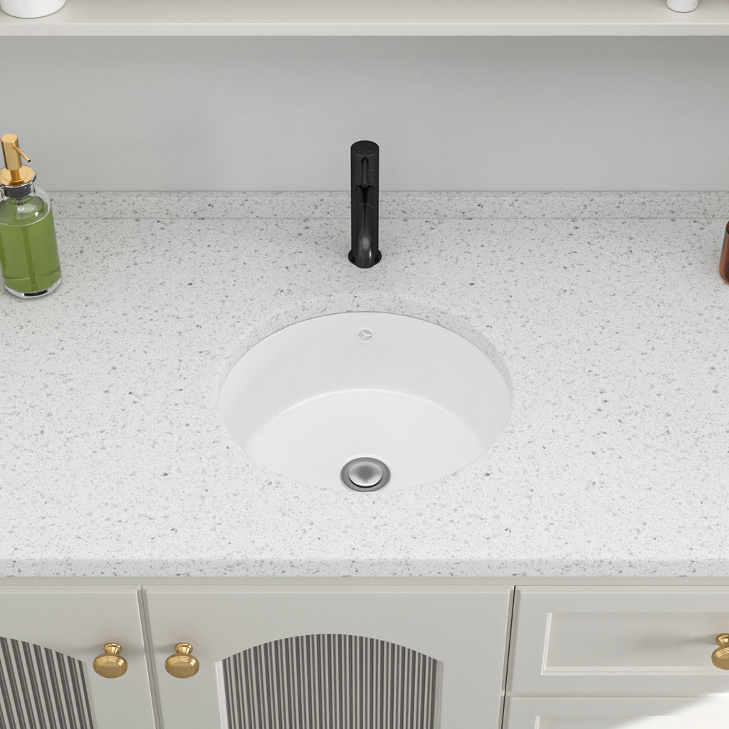 Logmey 16'' Round Undermount Bathroom Sink with Overflow