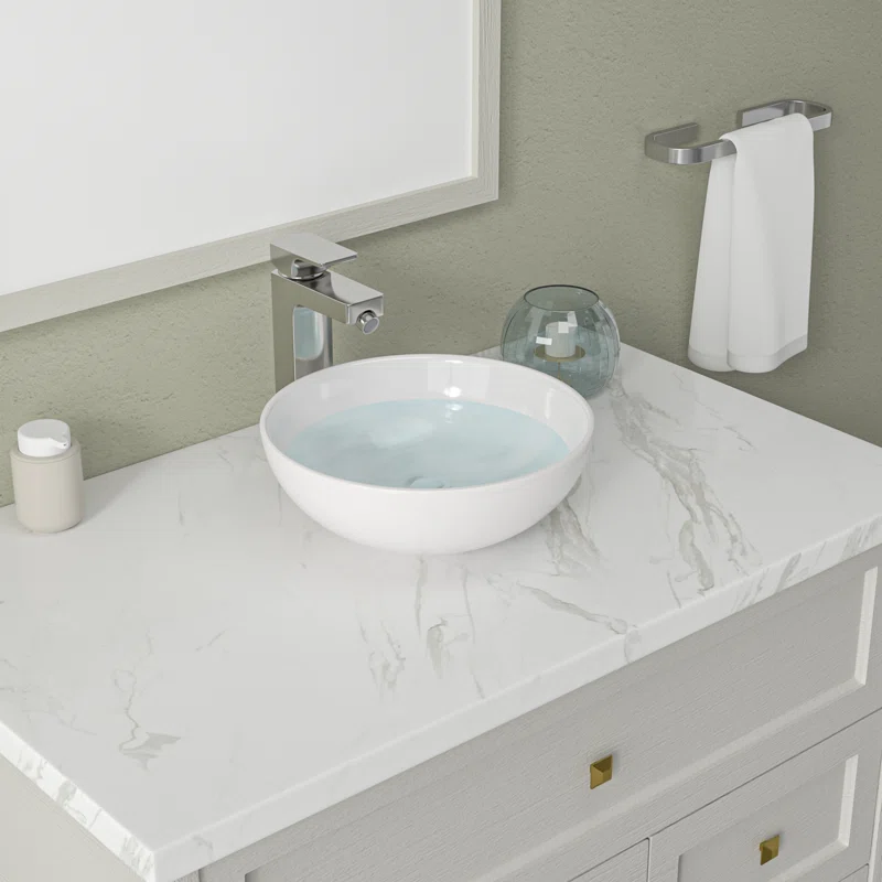 Logmey 13" Round Above Counter Ceramic Vessel Bathroom Sink