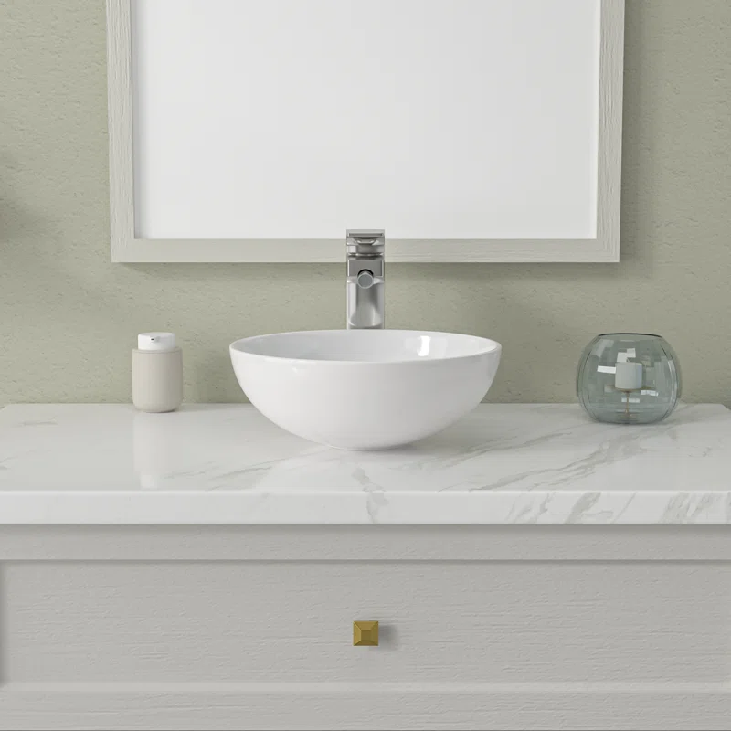 Logmey 13" Round Above Counter Ceramic Vessel Bathroom Sink