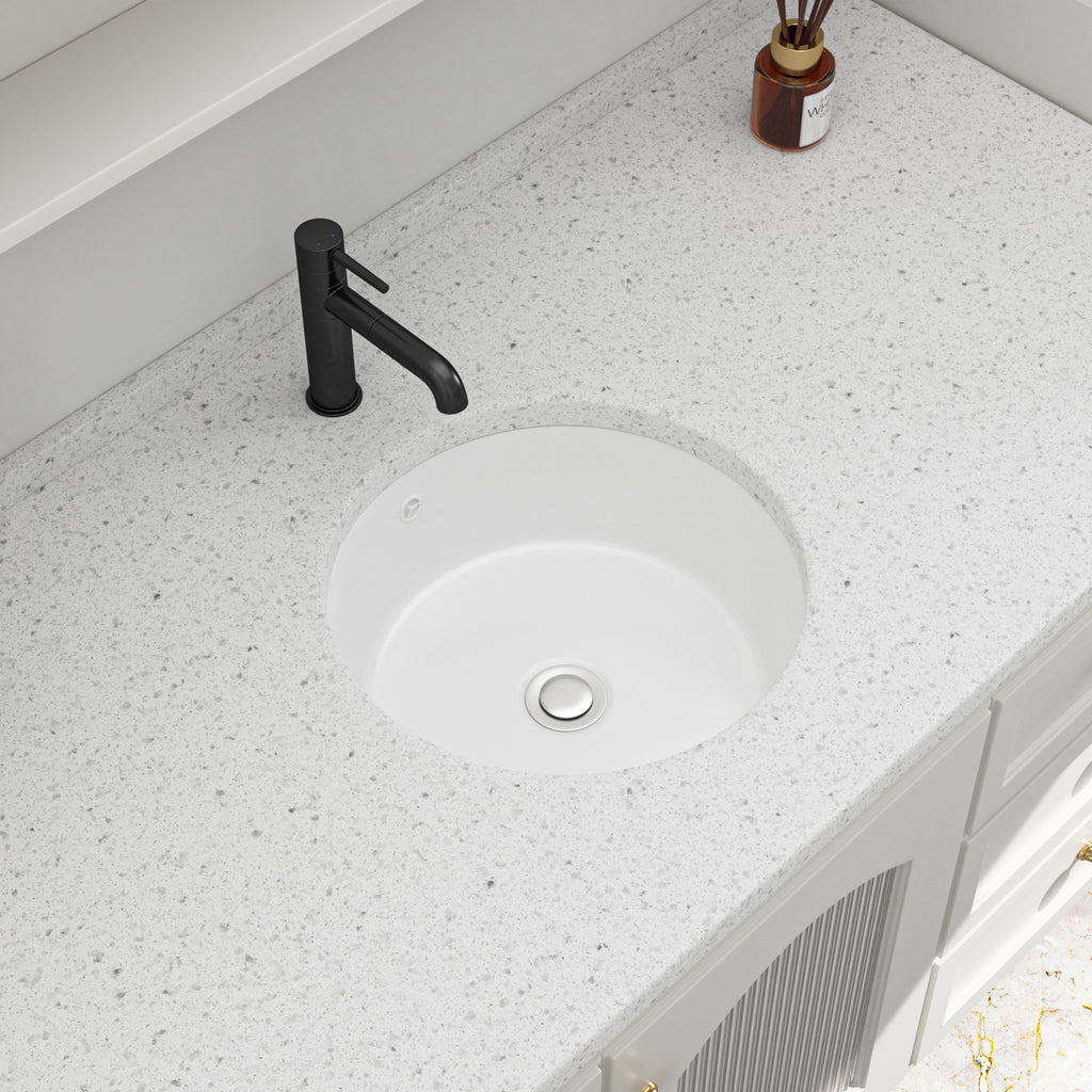 Logmey 16'' Round Undermount Bathroom Sink with Overflow