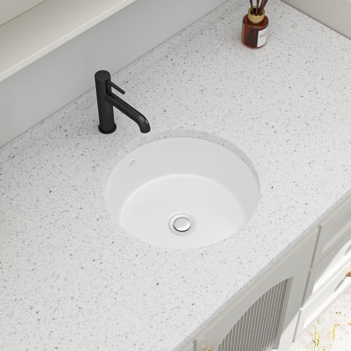 Logmey 16'' Round Undermount Bathroom Sink with Overflow