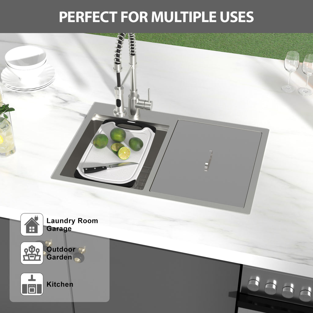Logmey 30x20 Heavy Duty 16G T304 Stainless Steel Drop-In Double Bowl Sink Combo
