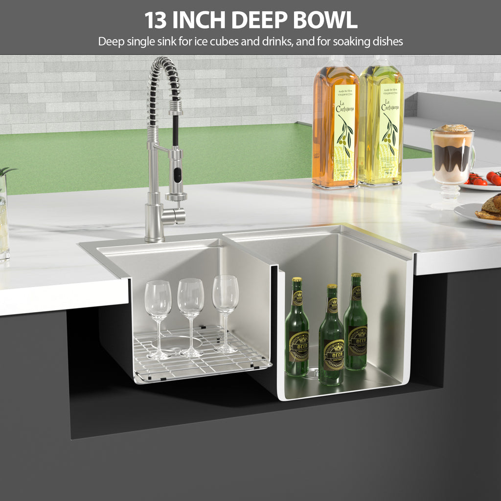 Logmey 30x20 Heavy Duty 16G T304 Stainless Steel Drop-In Double Bowl Sink Combo