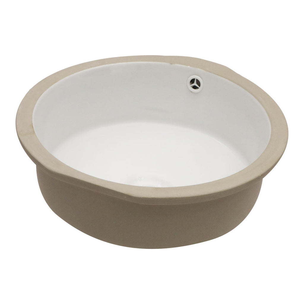 15 Inch Round Undermount Bathroom Sink White Ceramic Vanity Basin with Overflow Hole
