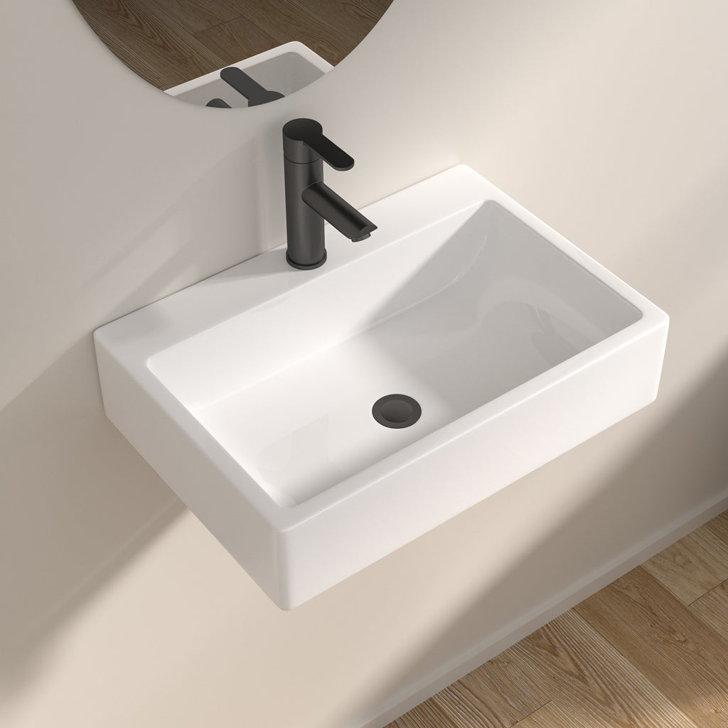 Logmey 20x14 Wall-Mounted Porcelain Bathroom Basin
