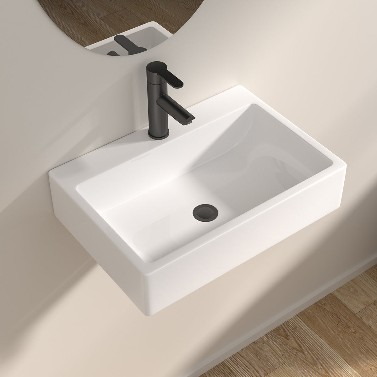 Logmey 20x14 Wall-Mounted Porcelain Bathroom Basin