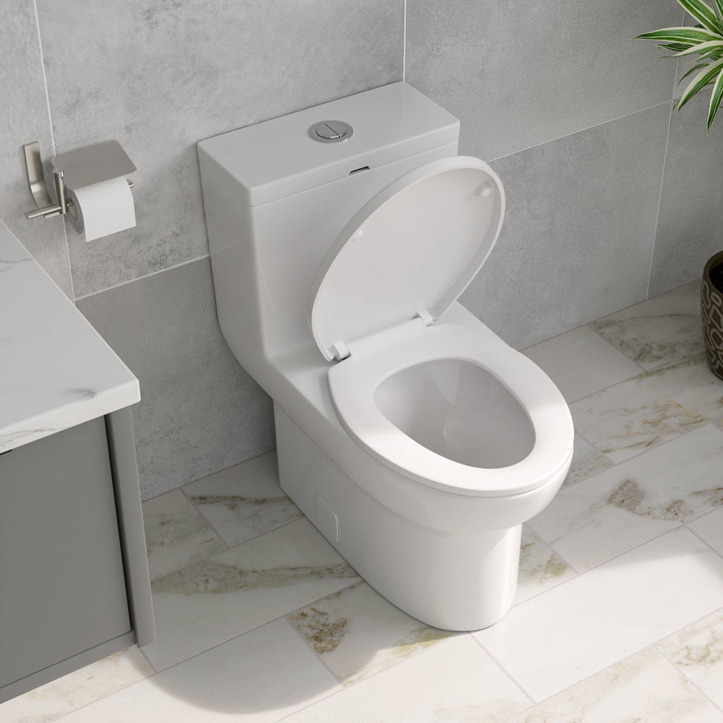18'' Comfort Height Standard Toilet, Dual-Flush Modern Elongated One-Piece Toilet with Glazed Surface (Seat lncluded)