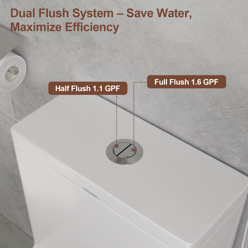 18'' Comfort Height Standard Toilet, Dual-Flush Modern Elongated One-Piece Toilet with Glazed Surface (Seat lncluded)