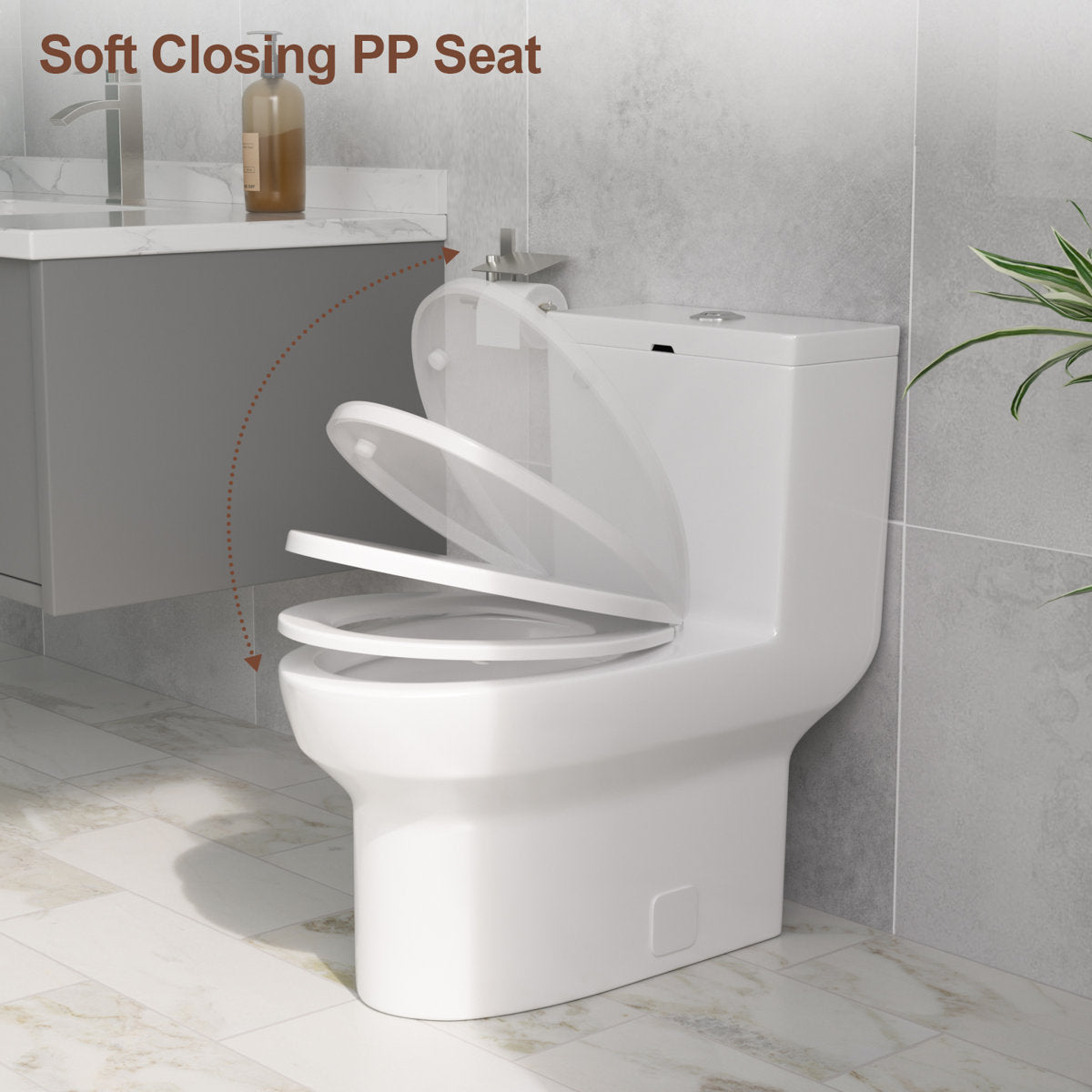 18'' Comfort Height Standard Toilet, Dual-Flush Modern Elongated One-Piece Toilet with Glazed Surface (Seat lncluded)