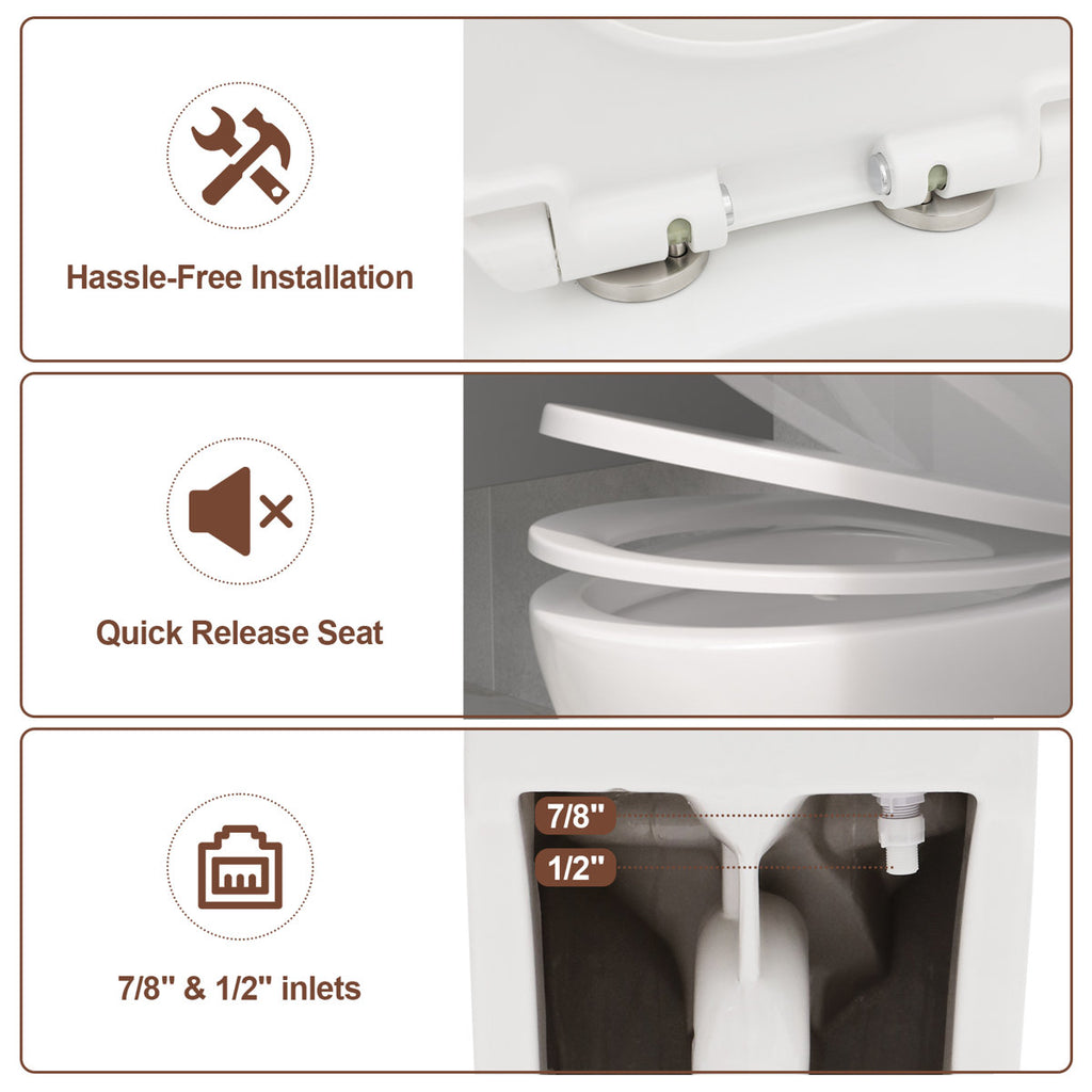 18'' Comfort Height Standard Toilet, Dual-Flush Modern Elongated One-Piece Toilet with Glazed Surface (Seat lncluded)