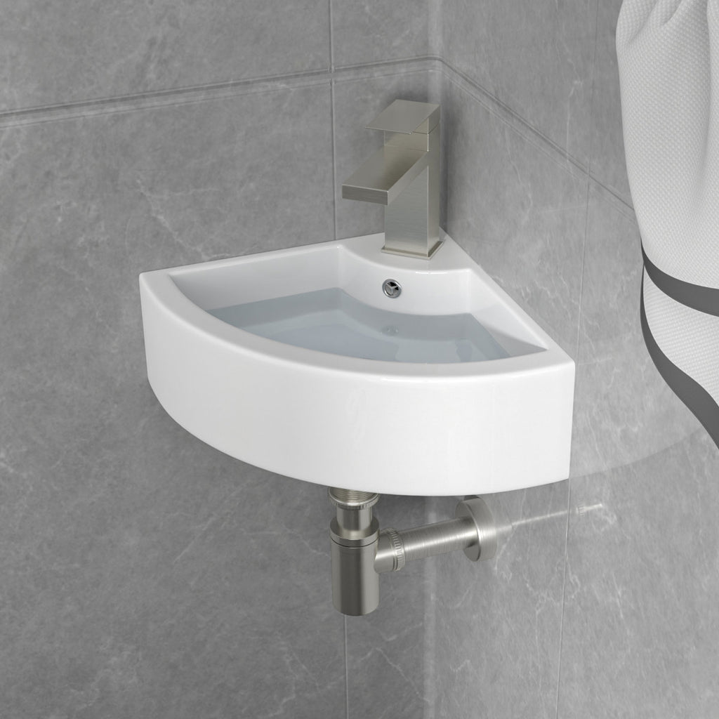 18''X13'' Corner Wall Mounted Bathroom Sink White 