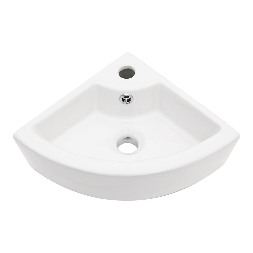 18''X13'' Corner Wall Mounted Bathroom Sink White Floating Triangle Lavatory Sink for Small Spaces