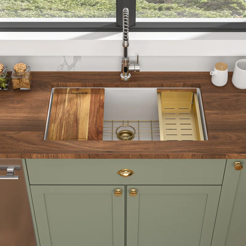 Logmey Undermount Quartz Workstation Kitchen Sink - 30" / 33" White